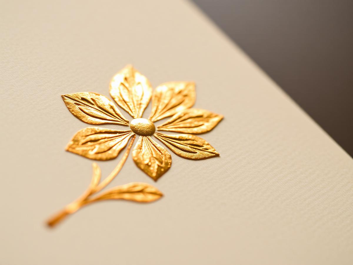 Antique gold foil bloom stamped into ivory board
